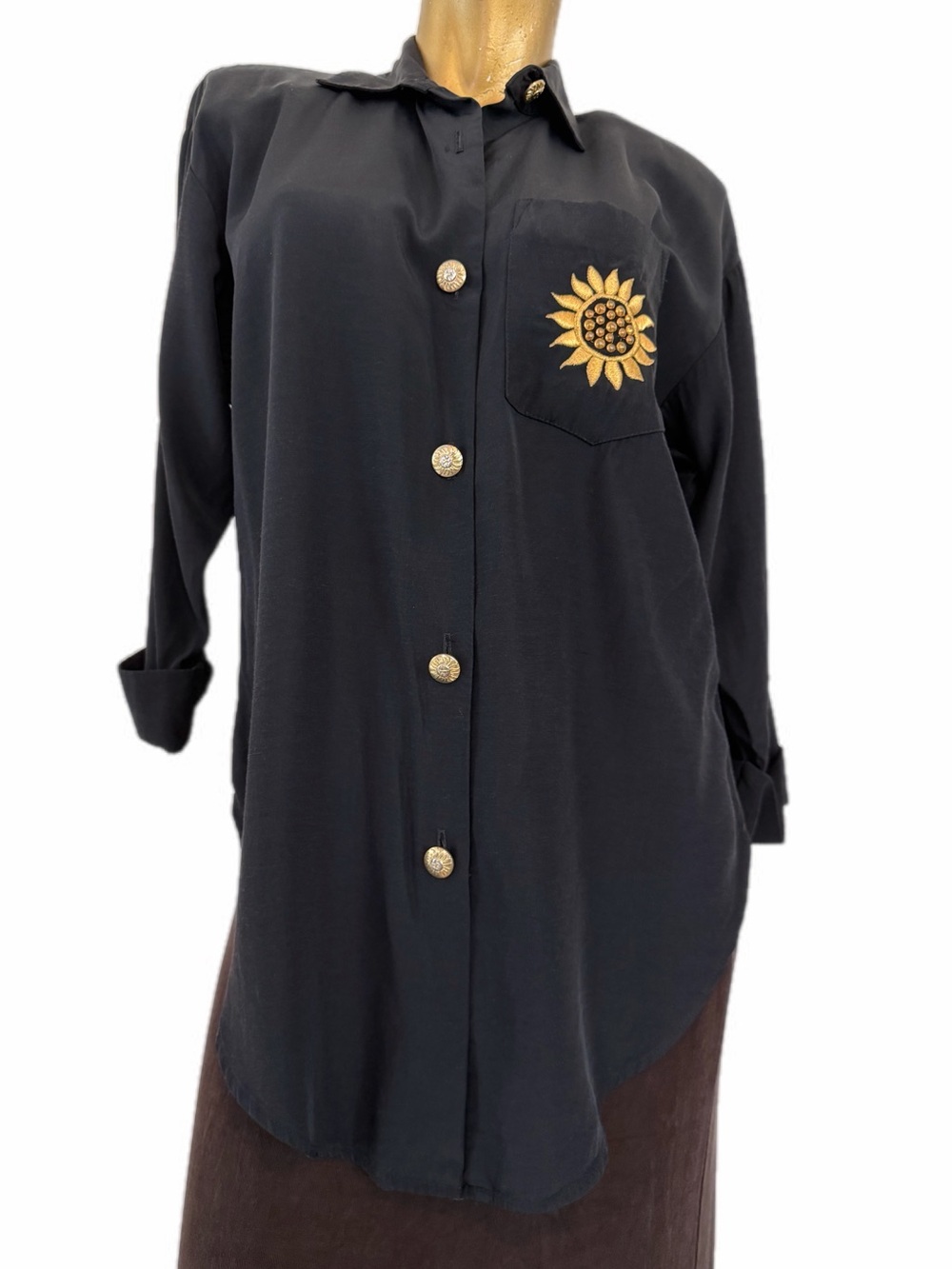 Vintage R&M Richards embroidered Sunflower Button Front Tunic Top size 8